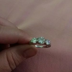 silver 3 stone  sapphire white ring